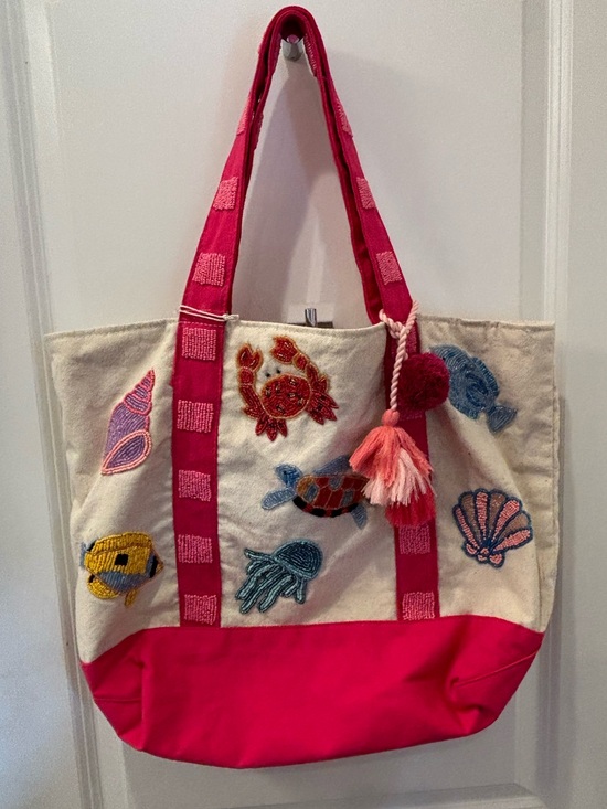 Sol And Mer Handbags - NWT Sol and Mer Pink and tan sea life beaded Canvas Tote Bag